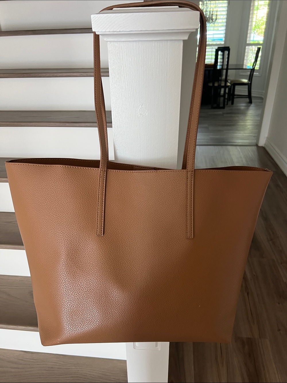 Classic Tan Pebble Leather Tote with Slim Straps